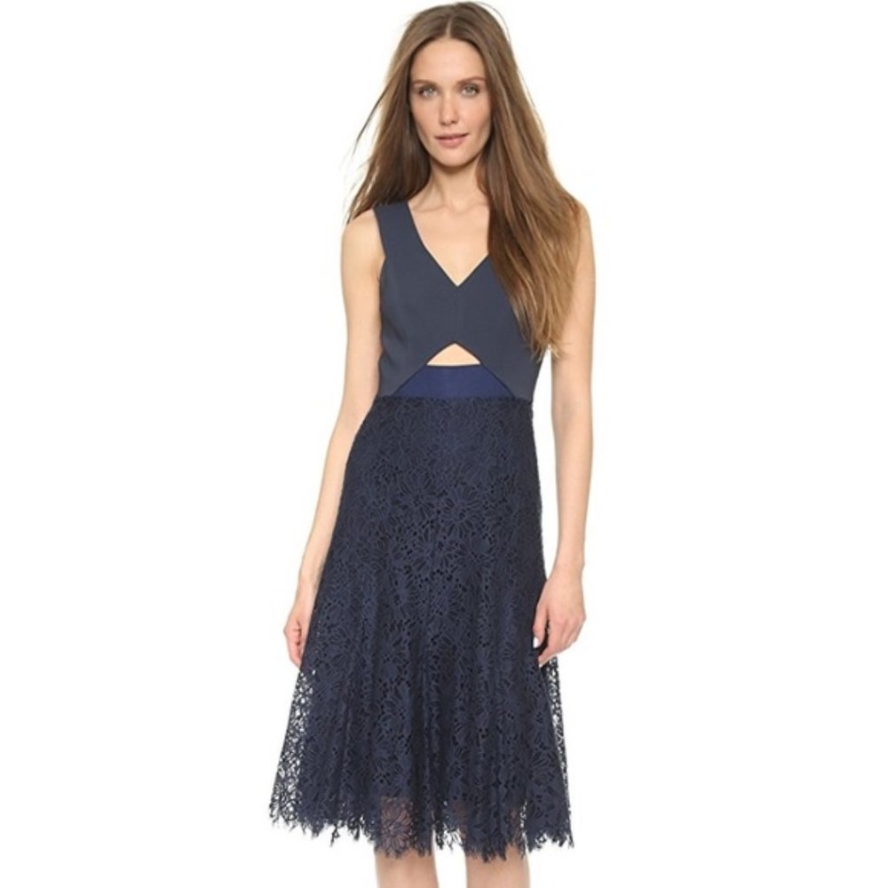 Navy Rebecca Taylor Lace Cocktail Dress 4